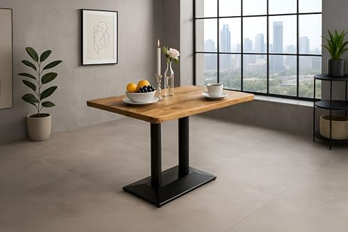 SAM Bistrotisch Isla, Mangoholz massiv & Natur, Säulentisch/Esstisch 100x60 cm, Baumkante, Gastrotisch mit Mittelfuß, Eisen schwarz