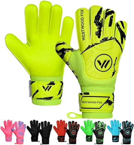 WESTWOOD FOX Guantes de portero, guantes de fútbol con protección de dedos para niños, adultos, palma antideslizante de látex Dumbo (amarillo-blanco, talla 3 adecuada para niños de 4 a 5 años)