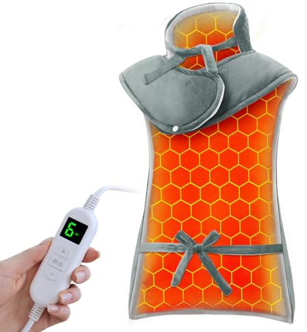 Ultralent Almohadilla Térmica para Espalda y Cuello 60×108cm, 6 Niveles de Calor, Apagado Automático,Calentamiento Rápido, Protección contra sobrecalentamiento, Oficina y Hogar, Lavable a Máquina