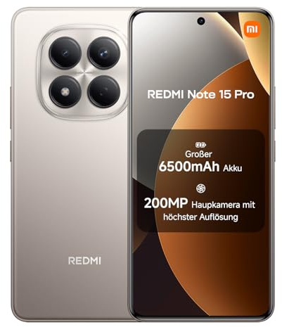 XIAOMI Redmi Note 15 Pro Smartphone (8+256 GB) – Handy mit Android, 6500-mAh-Akku, 200-MP-Kamera, IP65-Wasserschutz, 6,77 FHD+ AMOLED-Display, Titanium, 2 Jahre Garantie
