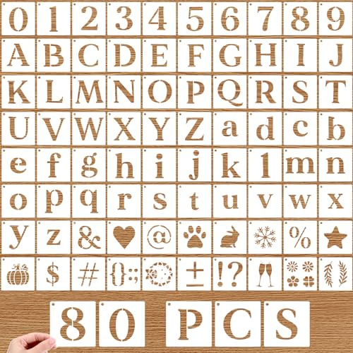 80 PCS Reusable Letter Stencils, 3 Inch Letter and Number Stencils, Symbol Pattern Stencil for Painting DIY Crafts on Wood, Wall, Rock, Signage, Door Porch