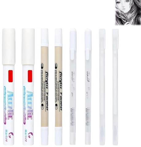 8PCS Acrylic Paint Pens,1-3mm/0.8mm/0.6mm White Gel Pens for Art,White Marker Pen,Dual Tip Markers,Drawing Pens for Artists,Line Drawing P/en for Artists,Highlight Rollerball P/en for Black Paper