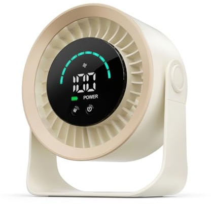 Refluxe Mini Ventilatore Scrivania Portatile, Piccolo Ventilatore Tavolo Silenzioso Ricaricabile USB, Ventilatore Regolabile a 360° con Display Digitale LED per Camere da Letto, Uffici e Case