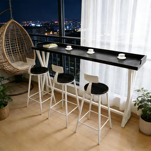 Höga Bartabeller med Railingar, Industriell Rektangulär Pubbord, Massivt Trä Material, För Bistro Matsal Vardagsrum, Utan Stol(Black,120x40x105cm/47x16x41in)