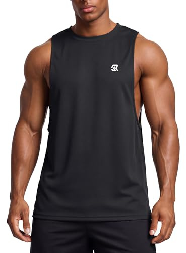 Men’s Gym Stringer Vest Sleeveless Workout Tank Top Quick Dry Muscle Training Shirt Bodybuilding Running Fitness Black M