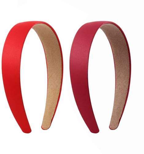 Lahkvor Confezione da 2 Cerchietti per Capelli - 3 cm di Larghezza, Fasce in Raso Antiscivolo Tinta Unita, Accessori Capelli per Donna e Ragazza, Cosplay e Fai da Te, Rosso + Rosso Vino