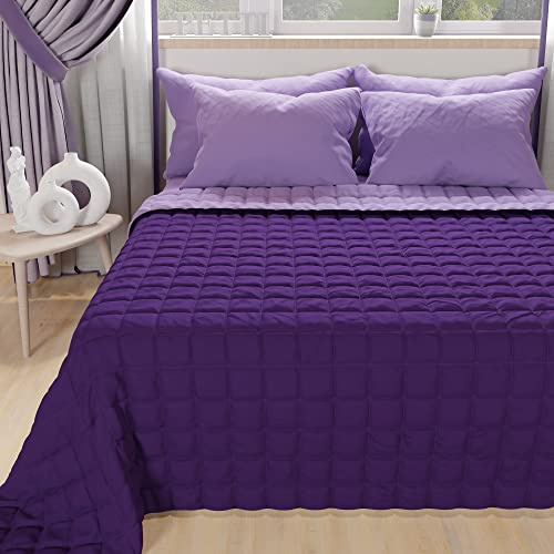 PETTI ARTIGIANI ITALIANI - Colcha en Microfibra Maxi Doble Reversible 270x260 cm, Cubre Cama Primavera, Colchas 2 Personas, Lila Violeta