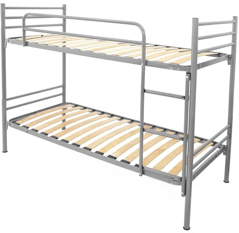 Letto a Castello ARGENTO Moderno per Adulti e Bambini 201x80xH150 cm, con 2 Rete acon doghe 80x190 std, Scomponibile in 2 lettini