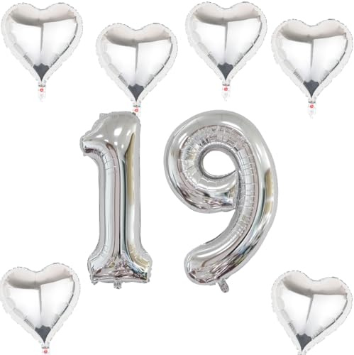 Ballon gonflable XXL 19 anniversaire - Chiffre 19 - Ballon gonflable chiffre 19 argenté - Ballon gonflable chiffre 19 - Numéro 19