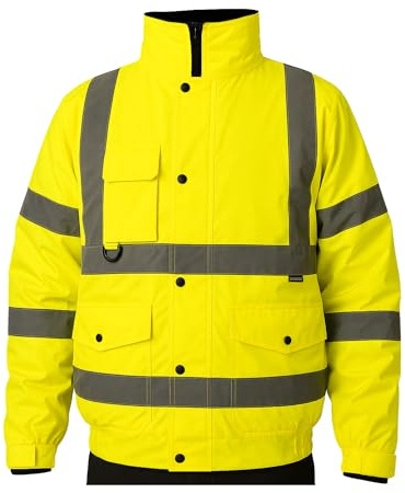 Step Ahead Men’s Hi Vis Waterproof Bomber Jacket – EN20471 & RIS-3279-TOM Railway Standard High Visibility Safety Workwear – Ideal for Construction, Warehouse, Utilities (Yellow, M)