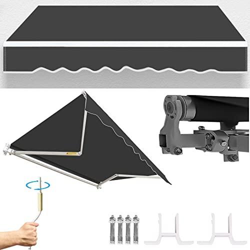 Gimisgu Tenda da sole con braccio Snodato, 350x300cm Tenda da Sole a Bracci Estensibili Avvolgibile e Manovella, Angolazione Regolabile, Anti-UV Impermeabile, Grigio