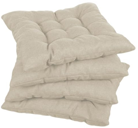 Gutekissen® Stuhlkissen gesteppt Quadrat Polsterauflage Auflage für Stühle/Bänke für Haus und Garten Sitzauflage Gartenkissen Sitzkissen viele Farben (50x50, Creme, 4)