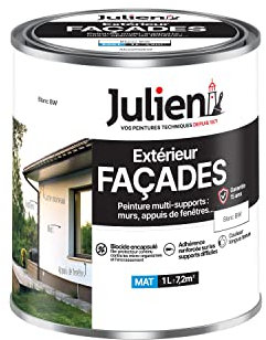 Julien Peinture pour Façades Multi-Supports en phase Aqueuse - Murs extérieurs, appuis de fenêtres, soubassement, gouttières - Blanc 1 L