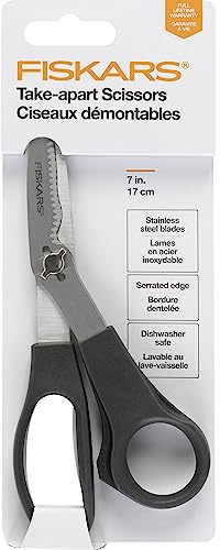 Fiskars Everyday Take-Apart Shears, Multipurpose Scissors, Hardened Stainless Steel Blades & Serrated Edge with Power Notch, 7”, Gray