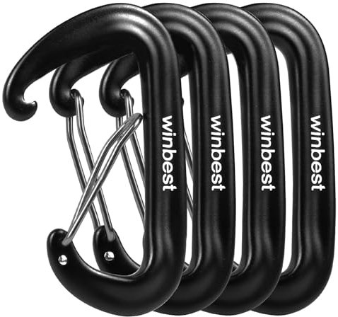 winbest Karabiner mit 1200kg Belastbarkeit, 2 Stück Karabinerhaken Groß 12KN(1200KG), Karabiner Schwarz, Karabiner Schwarz für Hängematten, Camping, Wandern, Angeln (4STK Schwarz)