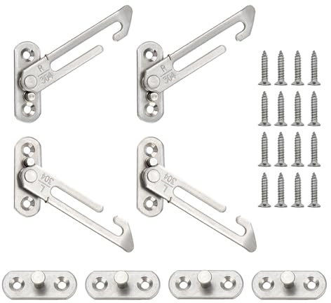 MAXQUU Lot de 2 paires de limiteurs de fenêtre avec vis, fenêtres en acier et plastique argenté, serrures de sécurité de fenêtre réglables