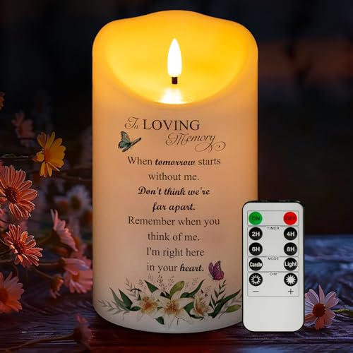 HN HAIINAA Memorial Candle, Real Wax LED Light with Remote, Sympathy Gift for Loss of Loved One (4 x 7)