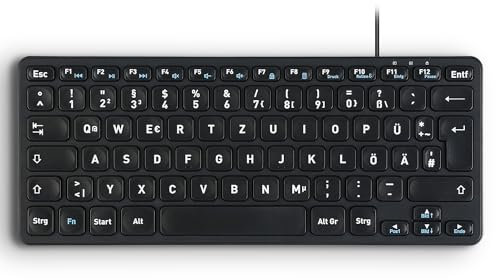 Perixx PERIBOARD-416 DE Kabelgebundene Mini USB Leise Tastatur mit 4 Hubs, X Type Scheren Taste ohne klickgeräusche, Groß gedruckte Tasten, Abnehmbares USB-C/A-Kabel, Deutscher QWERTZ
