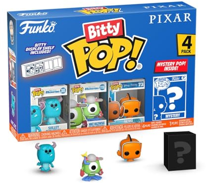 Funko Bitty Pop! Pixar - Monsters Inc. 4PK​ - Sulley, Boo, Mike Wazowski and A Surprise Mystery Mini Figure - 0.9 Inch (2.2 Cm) - Pixar Collection Collectable - Stackable Display Shelf Included