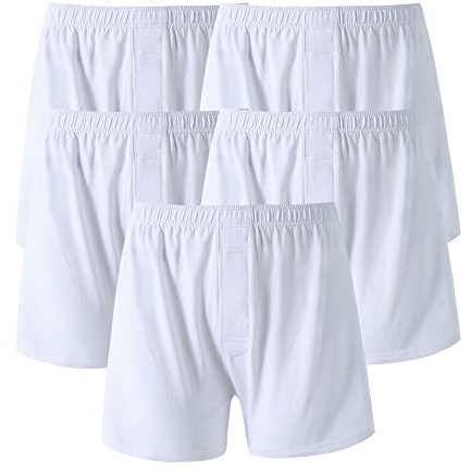 JEKE-DG Men High Waist Loose Boxers Relaxed Fit Stretch Boxer Brief Soft Lounge Underwear With Button Fly, White-5pc, XL