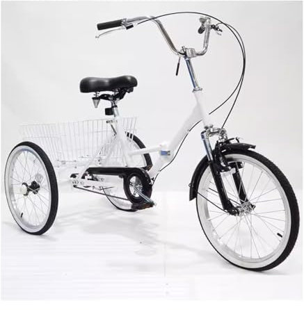 Hopfällbar trehjuling för vuxna, Trike Bike Cruiser Bikes 3 Wheel Foldable Cykel, 20 Tums Bekväm Läder Trehjuling Trehjuling Trehjuling för Trehjuling, Lasttrike för Utomhus Sport Shopping