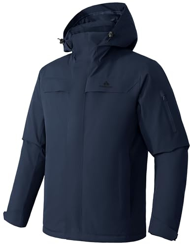 Giacca da sci da uomo, impermeabile, calda, traspirante, giacca da snowboard, giacca invernale con cappuccio, giacca outdoor, Blu scuro, L