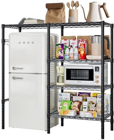 Wooruy Adjustable Metal Wire Shelf,Kitchen Baker's Rack,Kitchen Storage Rack,Over Mini Fridge Shelf,Microwave Stand Bakers Rack,Metal Adjustable Shelving Unit for Kitchen,Dorm,Apartment,Office,Black