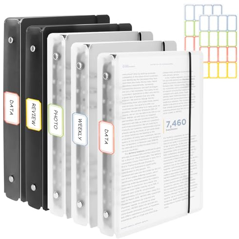 Pack of 5 A5 Ring Binder Covers with 6 Rings, Ring Binder Refillable, A5 6 Ring Binder for Adding Brochure Cover Papers Loose Sheets for School & Office