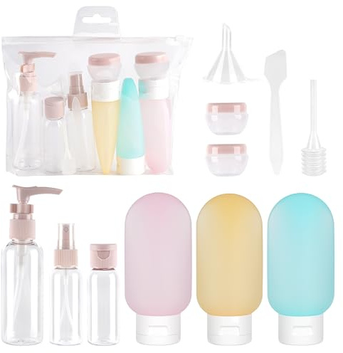 11 Pcs Kit Voyage Produit Toilette, Kit Avion Accessoires 30/50/60/80 ML, Flacon Vide pour Remplir Les Articles De Toilette, Tube vide en Silicone,Vaporisateur Transparent,Petit Pot De CrèMe