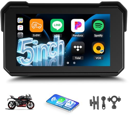 GOHHDL Écran GPS Carplay pour Moto, écran Carplay Android Auto sans Fil, Moto Android Auto Portable 5 Pouces Tactile étanche avec TF Bluetooth Navigation Siri