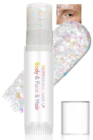 Paillettes Visage,6 Couleurs De Paillettes Gel,Maquillage Festival Set Fluorescent Paillette Blanc, Longue Durée de Vie, Imperméable, Accessoire de Festival Halloween pour Femme et Homme-03