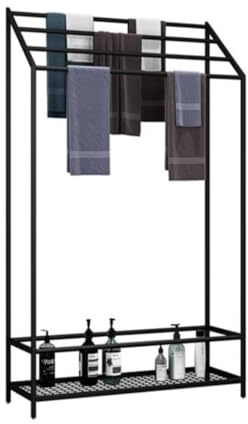 ASerZenith Toallero Independiente, Soporte para Toallas, Toallero Independiente De 4 Niveles con Estante De Almacenamiento, Soporte para Toallas De Hierro, Toallero Nórdic（A-Black-70 * 25 * 120Cm）