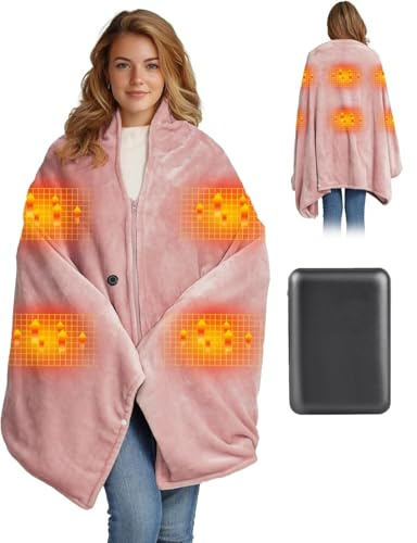 Moteoza Couverture Chauffante USB sans Fil 160x90 cm - Polaire Plaid Électrique Rechargeable à Batterie 10000mAh, 3 Niveaux de Chaleur, Portable pour Camping, Extérieur, Voiture, Bureau(Rose)