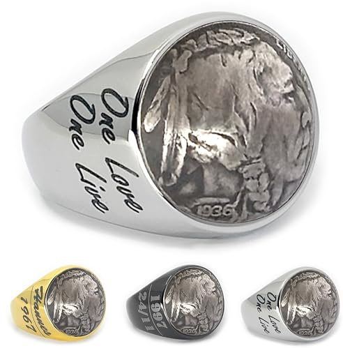 Siegelring Münzring USA 5 Cent Buffalo Nickel 1913-1938 Herren Edelstahl
