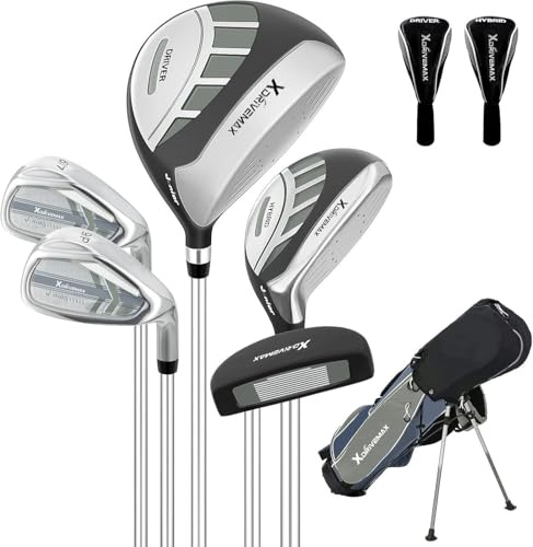Juego de 6 palos de golf para niños, juego de palos de golf junior de 4 a 12 años, incluye bolsa de soporte, unidad 1#, híbrido 5#, 6/7#, 9/P # hierros y putter mano derecha para niños y niñas, gris