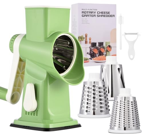 Xilrvna Rotary Cheese Grater Hand Crank Transparent - Shredder Slicer Grinder 3 Stainless Steel Blades, Stable Suction, Labor-Saving Handle, Safe Kitchen Tool for Cheese, Vegetable, Nuts, Chocolate