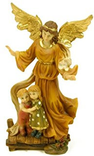 CAPRILO Figura Decorativa Religiosa Ángel de la Guarda con Niños. Adornos y Escultguras. Decoración Hogar. Regalos Originales. 6,5 x 4 x 13 cm.IB