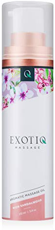 Exotiq Aromatico Olio di Massagio Sandalo Ricco (100 ml - 3.4 oz) - Ideale per un Massaggio Sensuale - Effetto Edificante sulle Emozioni; Profumo di Sandalo, Piccante, Maneggevole Pompa di Dosaggio