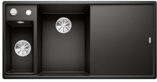 BLANCO AXIA III 6 S | Granitspüle aus SILGRANIT schwarz | Einbauart: Einbau von Oben | Hauptbecken links | mit Glasschneidbrett | für 60 cm breite Unterschränke | Verschiebbares Schneidbrett