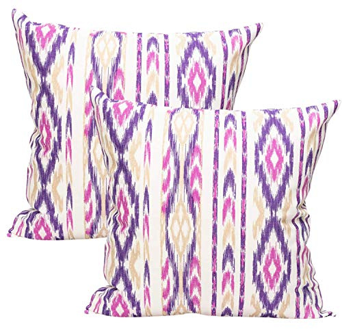 TRESMESTRES Fundas de Cojines para Sofá de Jardín, Terraza y Salón y Fundas de Cojines para Cama Decorativos - Ikat Mediterráneo - Cubierta de Cojín 45x45 cm - Set de 2, Lila