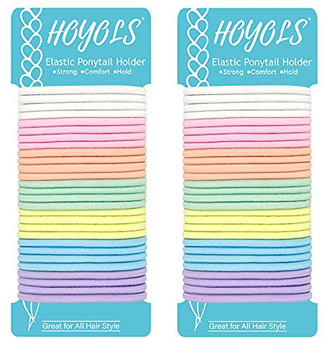 HOYOLS Élastiques pour cheveux sans métal, assortis pour queue de cheval de cheval de fille et femme, accessoires pour cheveux épais (rose, bleu, jaune, blanc, 7 teintes, 56 pièces, 4 mm (couleur bébé