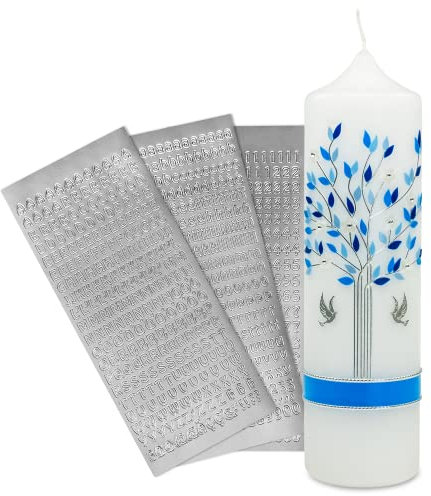 WikaKerzen DIY Taufkerze Lebensbaum - Personalisierbare Kerze zur Hochzeit, Taufe & Kommunion - Geschenk für Junge - Sticker für Datum & Name - 25x7cm
