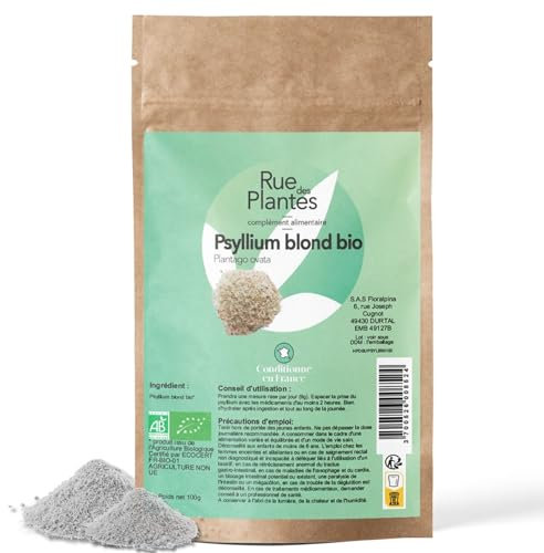 Psyllium Blond Bio Poudre 100 g – Source Naturelle de Fibres Solubles, Favorise la Digestion, le Transit et la Satiété pour un Confort Intestinal Optimal | Conditionnée en France, RUE DES PLANTES