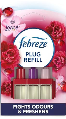 Febreze 3Volution Plug-in air freshener refill, 20 ml x 7, odour eliminator & bathroom air freshener, Ruby Jasmine