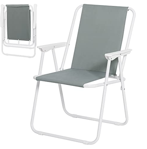 WOLTU Sedia Pieghevole Portibile, Sedia da Campeggio/Pesca in Oxford, con Braccioli, per Spiaggia, Picnic, Terrazza, Giardino, Grigio Scuro