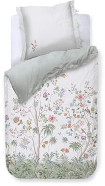 Pip Studio Bettwäsche Il Paradiso Weiß Perkal Bäume Blüten Sträucher Schmetterlinge Vögel Grün Geblümt Floral, Größe:135 cm x 200 cm