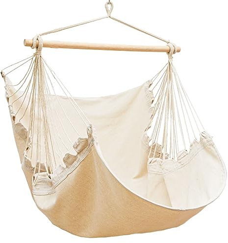 AMANKA XL Hängesessel Beige 155x125 cm belastbar bis 150kg -Hängesitz für drinnen – ideal zum Lesen & Entspannen – Hängeschaukel Relaxsessel für Wohnzimmer zum Aufhängen