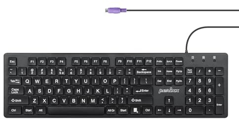 Perixx PERIBOARD-117P Teclado PS2 Full Size con Cable - Teclado Numérico - Letras Grandes - Negro - Inglés EEUU