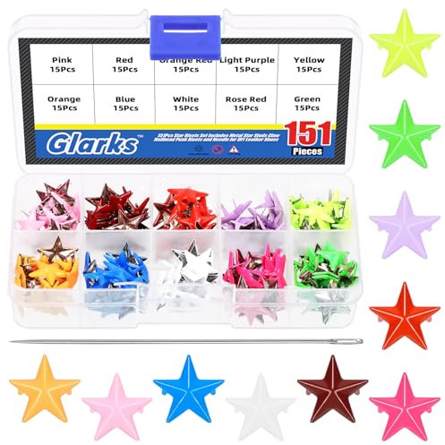 Glarks 150 Stück Stern-Nieten, mehrfarbig, Metall, 5-Krallen-Punk-Nieten, Krallenperlen, Nieten, Kappe, Nagelkopf mit großem Öhr, Nadeln für DIY, Leder, Kleidung, Tasche, Schuhe