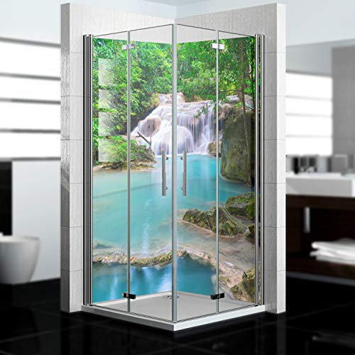 dedeco Pannello posteriore doccia impermeabile motivo: cascata V7, vernice UV opaca, 2 x 100 x 210 cm, come pannello posteriore per il bagno per la sostituzione delle piastrelle, come parete
